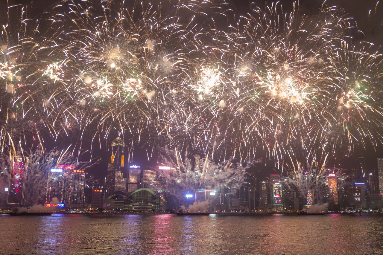 Feuerwerk zum Chinesischen Neujahr in Hong Kong